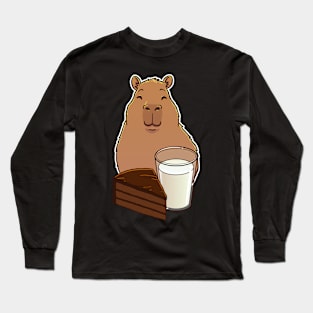 Capybara Chocolate Cake and Milk Long Sleeve T-Shirt